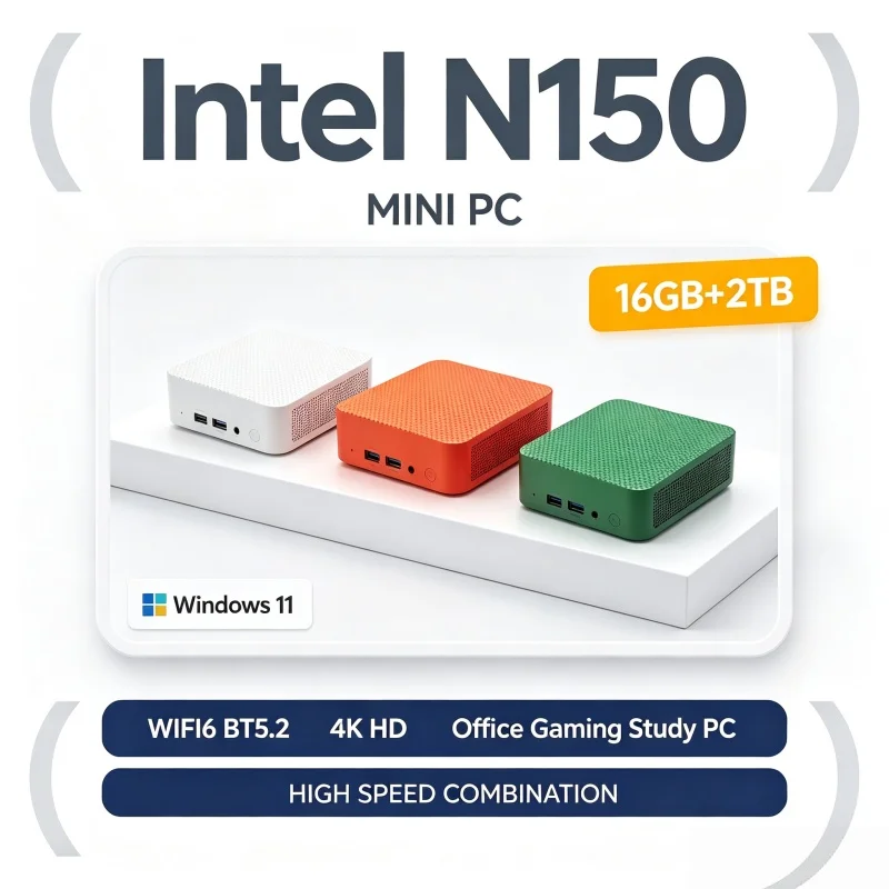 Pc Gaming Center - كمبيوتر مكتبي صغير للألعاب Intel N150،