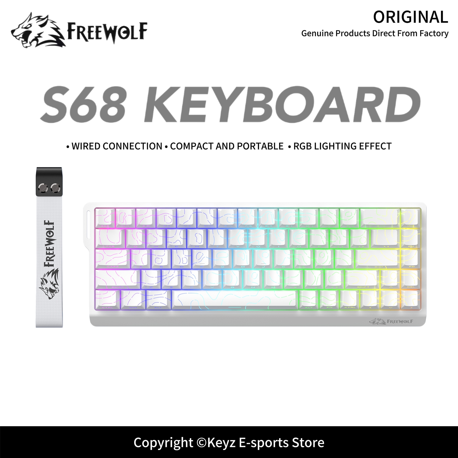 Rgb Keyboard Wrist Rest - لوحة مفاتيح الألعاب السلكية FREEWOLF S68