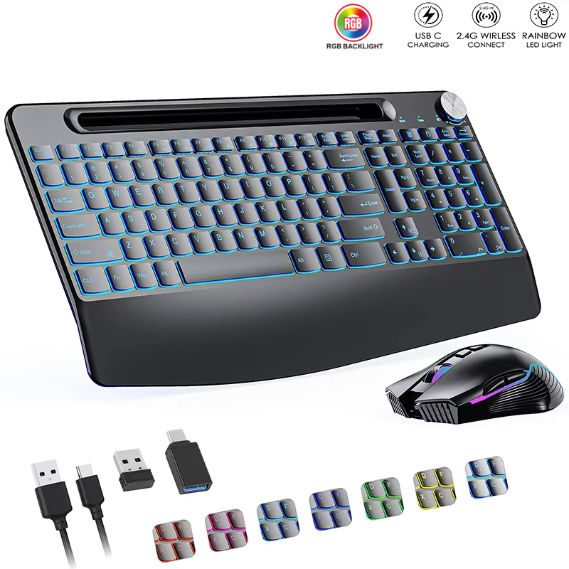 مجموعة ماوس لوحة مفاتيح لاسلكي - مراجعة Rgb Keyboard Wrist Rest وسعره